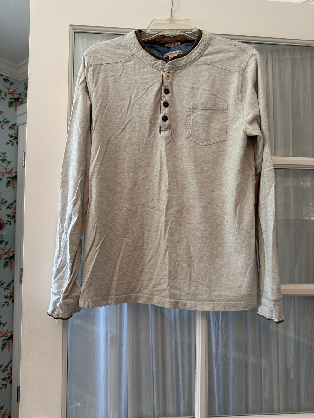 Men's Long Sleeve Henley Shirt - Light Gray